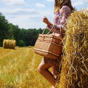 Personalized Picnic basket for gift, Wicker Picnic basket two, Hand woven basket, Picnic Basket for Two French Market Bag, Shopping Bag image 8