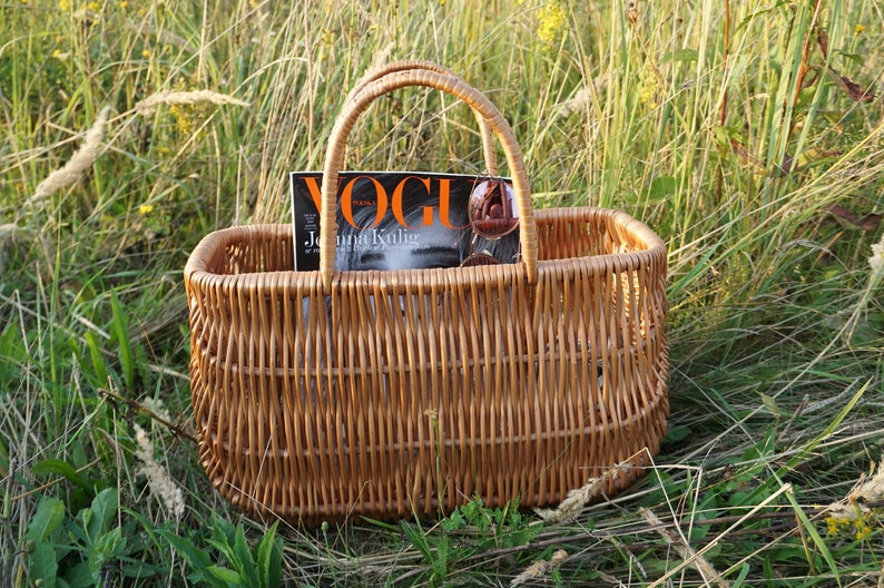 Large Wicker Basket Bag. Handwoven Picnic Basket. Beach Etsy