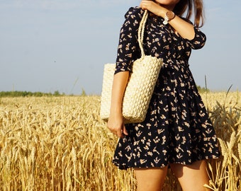 Strohtasche, Markttasche, Strandtasche, Einkaufstasche, Strohkorb, Basttasche, sac de marche, sac de paille. personalisiertes Geschenk Mama