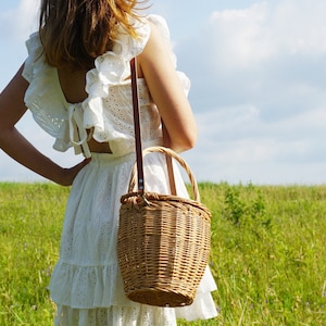 Jane Birkin Korb, Tasche im Birkin-Stil, Weidentasche, Strandtasche, handgefertigter Brikin-Korb mit langem Griff, runder Weidenkorb, runder Weidenkorb