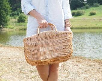 Sustainable Basket, Storage Wicker Basket, Natural Shopping Basket, Reusable Shopping Bag. personalized gift mom