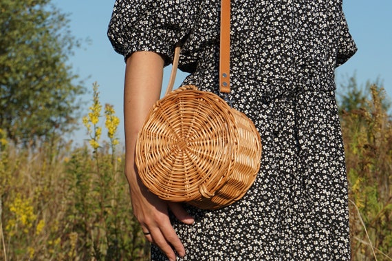 Round Straw Crossbody Handbag Purse Brown | eBay