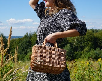 Sac panier en rotin, sac à main en osier, sac en paille, sac panier tissé à la main, sac bohème, sac de plage d'été. cadeau personnalisé maman