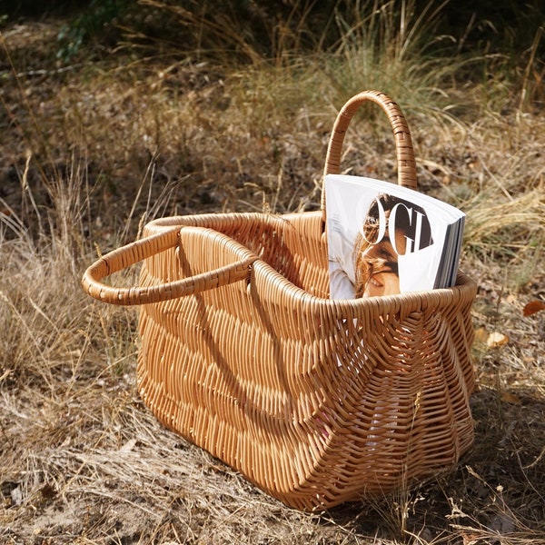 Sommer großer Weidenkorb, Perfekte Strandtasche, Tote Bag, französische Markttasche, Einkaufskorb. personalisiertes Geschenk Mama