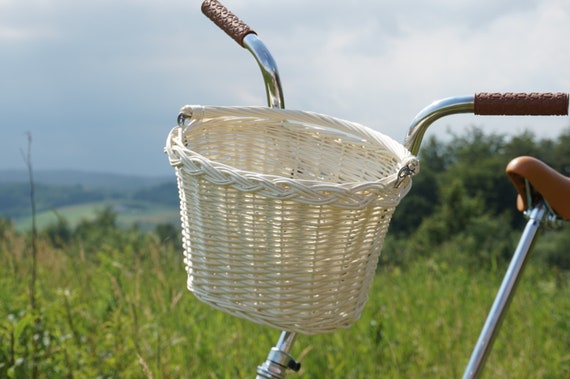 Wicker Bike Basket in White Color Mounted on the Hooks for Etsy UK