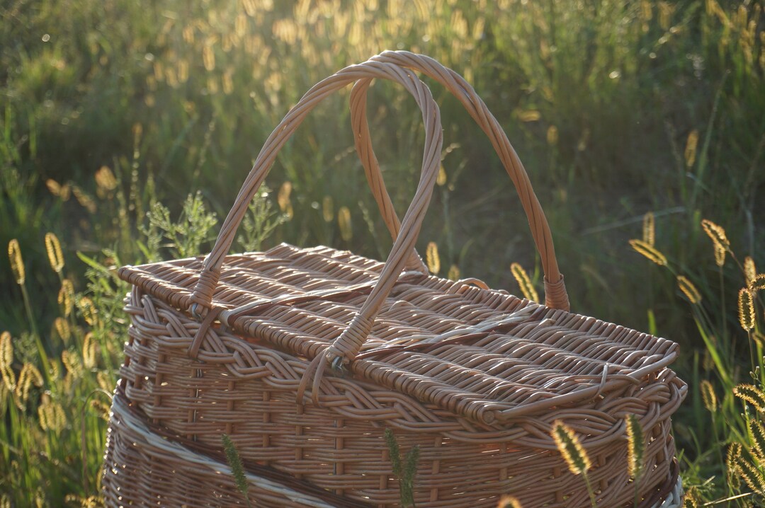 Personalized Picnic Basket With Lid, Wicker Picnic Basket Two, Hand