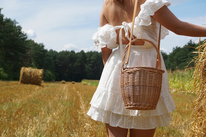 Jane Birkin Basket, Birkin Style Bag,Wicker Bag,Beach Bag,Birkin Basket Handmade with leather strap, Round Wicker Basket,Round Willow Basket 