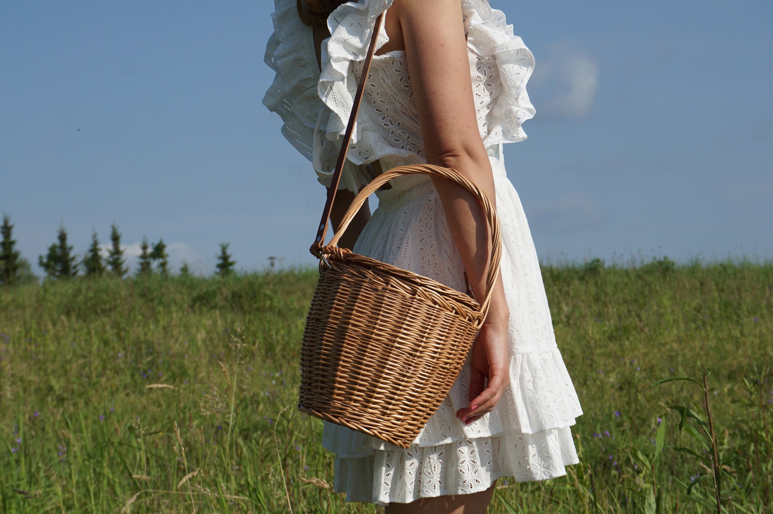 Jane Birkin Basket, Birkin Style Bag,Wicker Bag, Beach Bag, Brikin Basket Handmade with Long Handle, Round Wicker Basket,Round Willow Basket