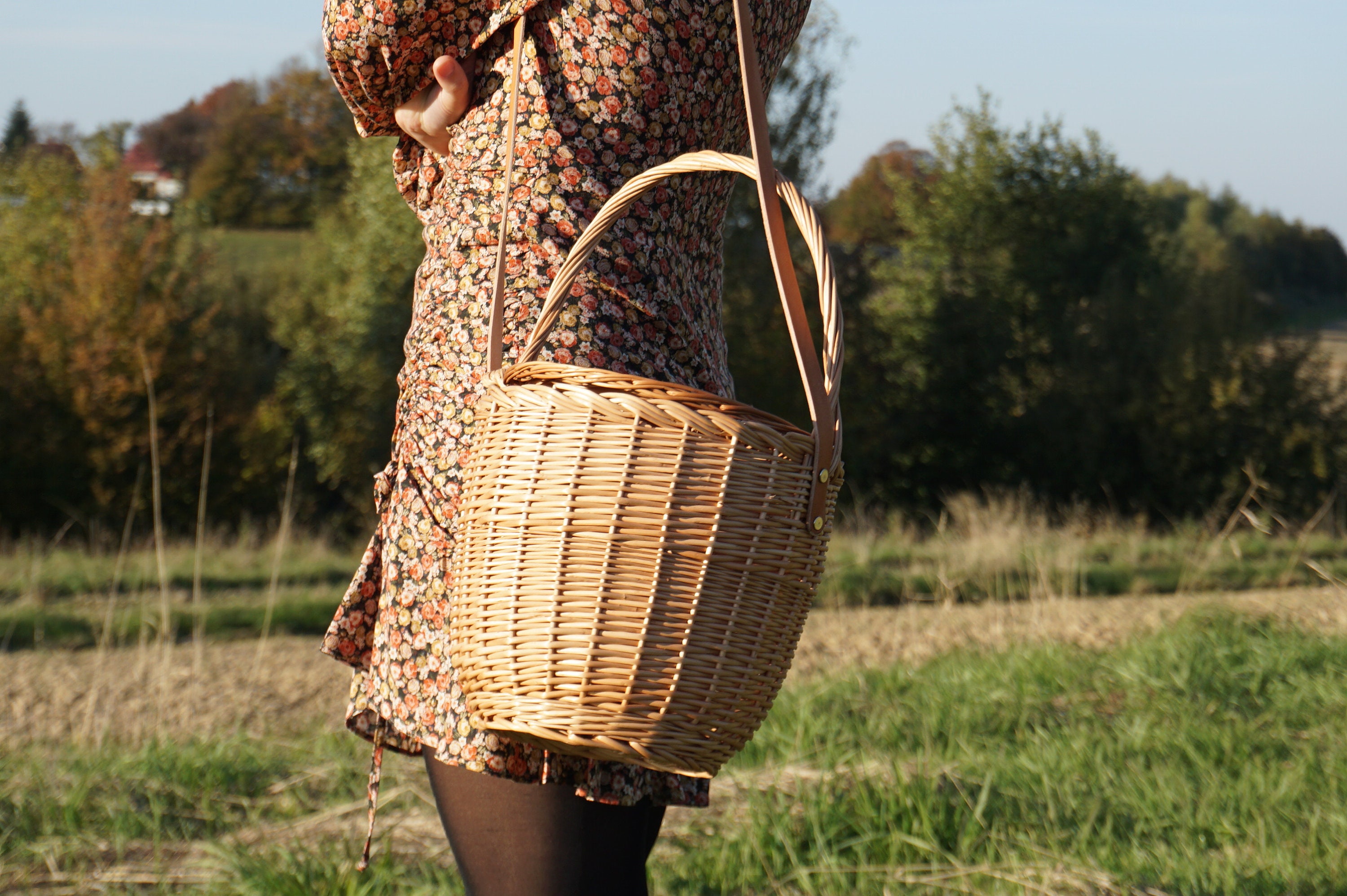 Jane Birkin Basket, Birkin Style Bag,Wicker Bag, Beach Bag, Brikin Basket Handmade with Long Handle, Round Wicker Basket,Round Willow Basket
