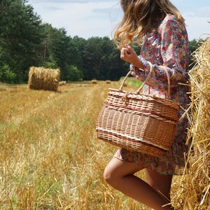 Personalized Picnic basket for gift, Wicker Picnic basket two, Hand woven basket, Picnic Basket for Two French Market Bag, Shopping Bag image 6