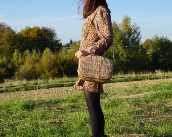 Small Wicker Basket Bag, Beach Leather Crossbody Bag, Handwoven Bag, Handmade Basket. personalized gift mom