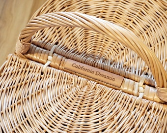 Picnic basket with lid,  Wicker Picnic basket two, Hand woven basket, Picnic Basket for Two. personalized gift mom