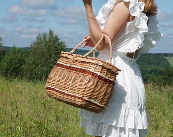 Personalized Picnic basket for gift,  Wicker Picnic basket two, Hand woven basket, French Market Bag, Shopping Bag, Picnic Bag