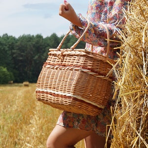 Personalized Picnic basket for gift, Wicker Picnic basket two, Hand woven basket, Picnic Basket for Two French Market Bag, Shopping Bag image 7