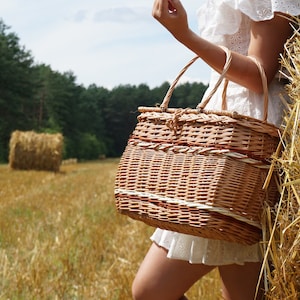 Personalized Picnic basket for gift, Wicker Picnic basket two, Hand woven basket, Picnic Basket for Two French Market Bag, Shopping Bag image 4