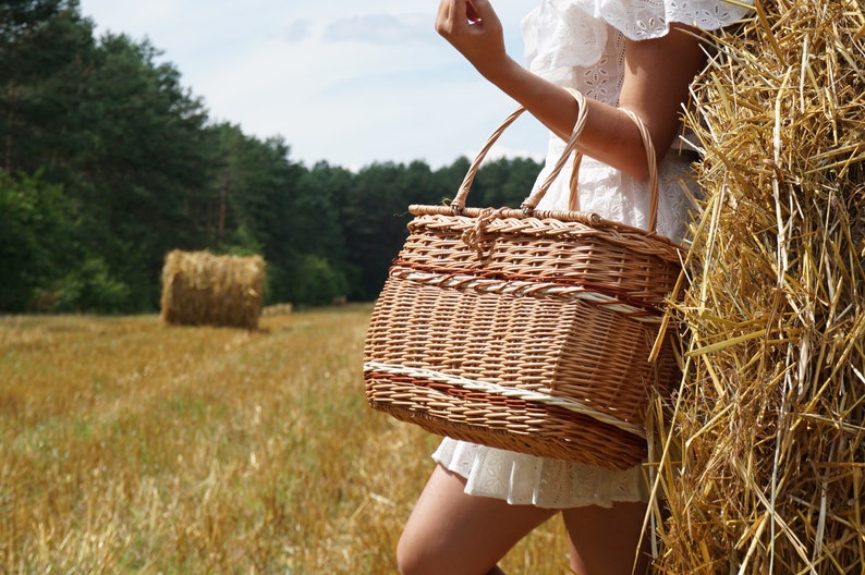 Personalized Picnic basket for gift, Wicker Picnic basket two, Hand woven basket, Picnic Basket for Two French Market Bag, Shopping Bag image 4