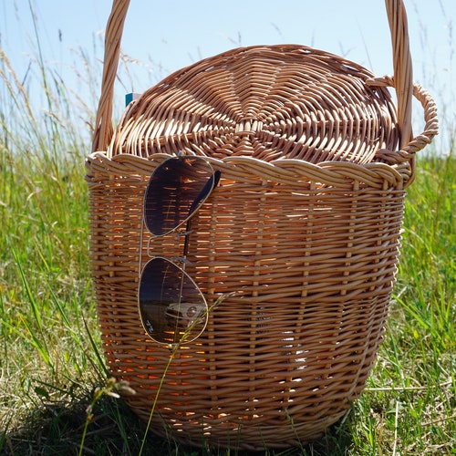Large Birkin Style Bag, Jane Birkin Basket Bag, Picnic basket shops with lid, Wicker Picnic basket, Hand woven basket. personalized gift mom