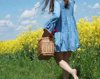 Personalize Picnic basket for gift,  Wicker Picnic basket two, Hand woven basket, Picnic Basket for Two French Market Bag, Shopping Bag