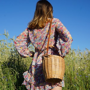 Cesta Jane Birkin, bolso estilo Birkin, bolso de mimbre, bolso de playa, cesta Brikin hecha a mano con asa de cuero, cesta redonda de mimbre, cesta redonda de mimbre