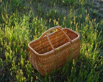 Grand sac en osier mignon et unique, sac de plage, panier en osier, sac de marché français, sac à provisions, panier de pique-nique. cadeau personnalisé maman