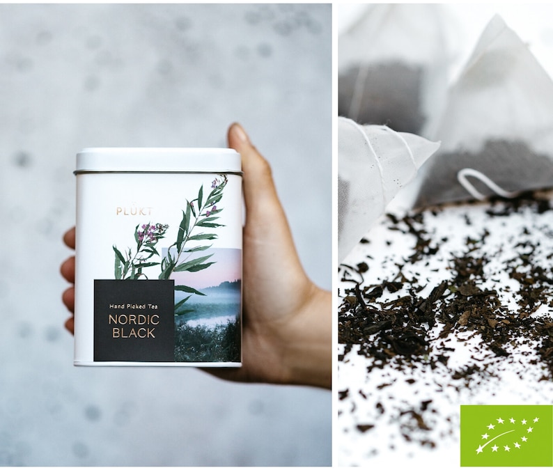 NORDIC BLACK TEA healthy, luxurious, biodegradable, caffeine-free, fermented fireweed tea, eco tea bags, mesh bags,organic, housewarming image 2