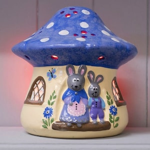 Piggery Pottery Handmade Children s Ceramic Rabbit Mushroom House Nightlight Personalised Gift 3 Colours