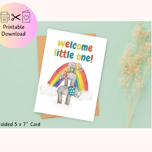 Para impressão "Elefantes - Cartão de boas-vindas ao pequenino" - Download digital - Download instantâneo - Imprimir-cortar-dobrar em 5 x 7"