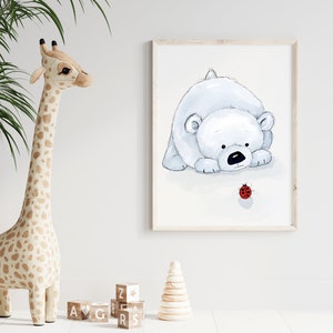 Nursery Wall Art, Polar Bear and Ladybug, DIGITAL download, Instant Download, A3 JPEG, 16x20 JPEG