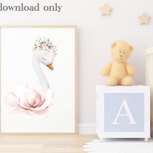 Swan Printable |  Nursery Wall Art | Cute | Pink | Girls Room Decor | A4 JPEG | DIGITAL download | Instant Download