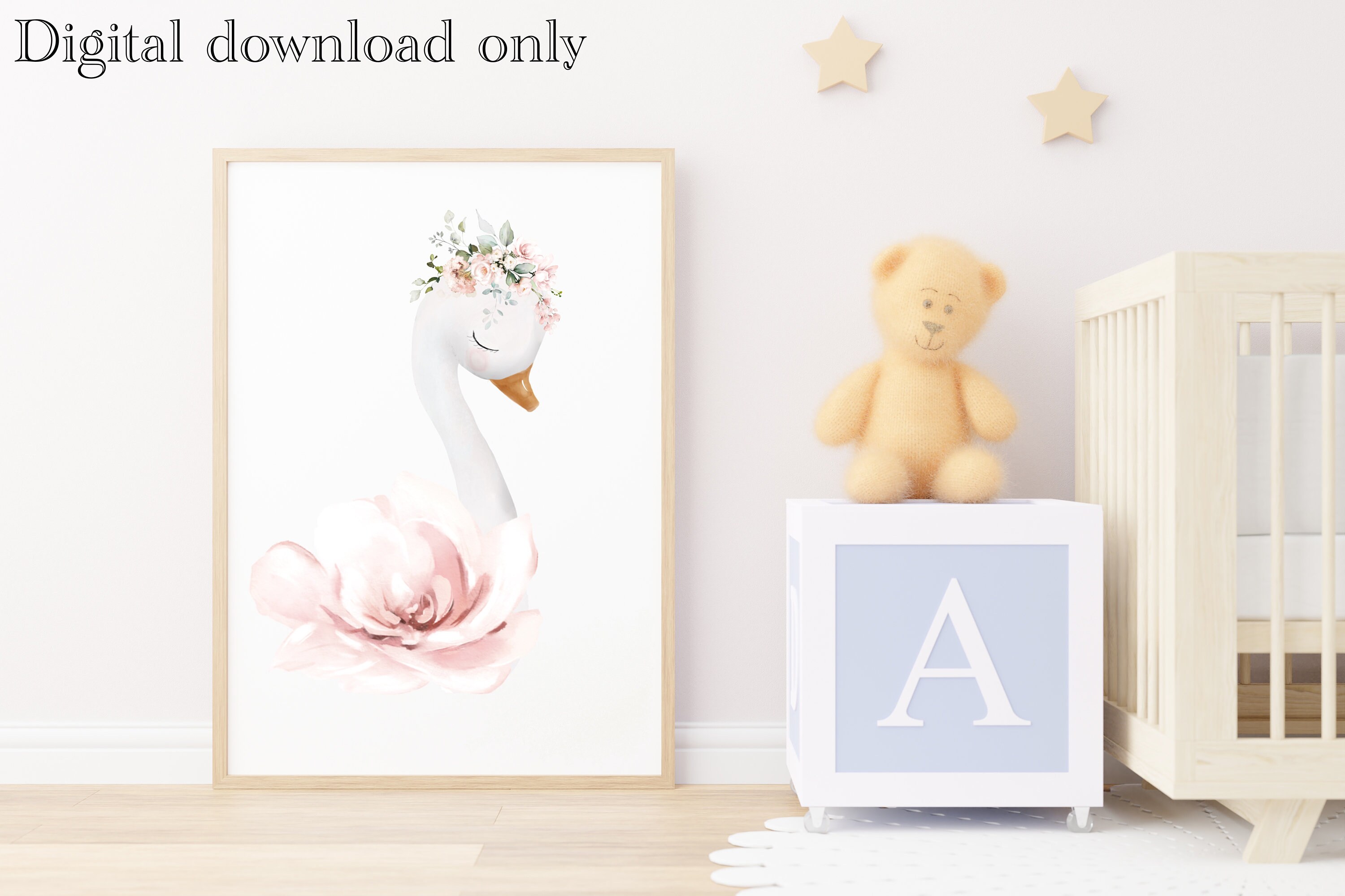 Swan Printable | Nursery Wall Art | Cute | Pink | Girls Room Decor | A4 ...