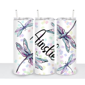 Dragonfly Add Your Own Text - Name 20oz straight skinny tumbler sublimation design, instant digital download