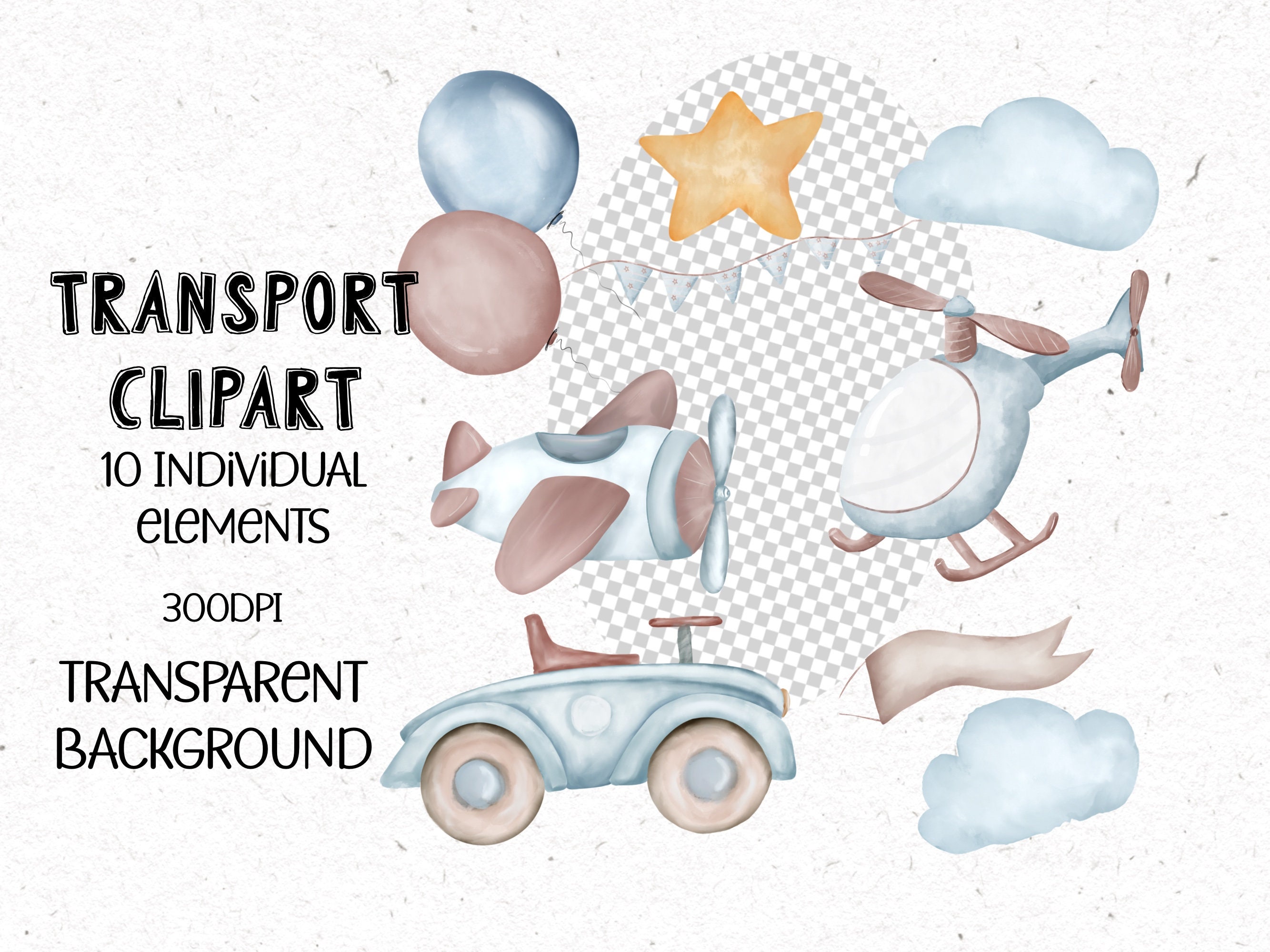 Car Plane Helicopter Clipart Transport Clip Art Soft - Etsy