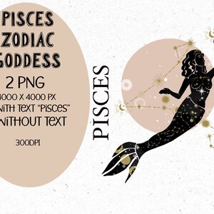 Pisces Goddess Zodiac PNG File | Sublimation | Clip Art| Digital Download | Instant Download | Transparent Background