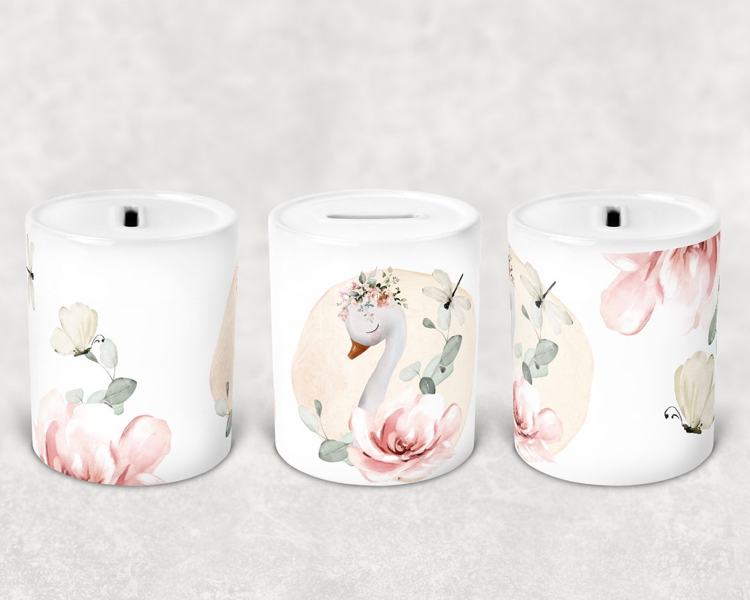Swan Floral Money Box Sublimation Design, 2 Styles, Add Your Own Text