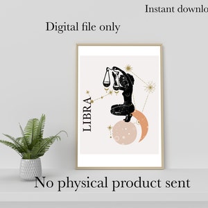 Printable Wall Art | Libra  | Zodiac| Gift for Libran | Goddess | Astrology Wall Art | Boho | Star Sign | Zodiac | Birth Sign | Digital