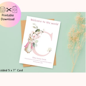 Druckbare personalisierte Flopsie Baby Girl Grußkarte - Digital Download - Sofort Download - Geschnitten und Gefaltet auf 5 x 7 Zoll