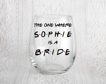 Bride personalised  stemless wine glass, Gift For bride, Wine Glass, Wine Lover, Friends Wine Glass