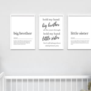 Big Brother - Little Sister - Hold My Hand Wall Art, Set van 3 Kinderkamer Decor | Digitaal downloaden | Direct downloaden | A3