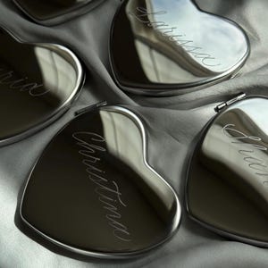 Silver Personalized Hand-Engraved Heart Compact Mirror | Bridesmaid Gift | Bridal Party Proposal Keepsake | Custom Name Pocket Mirror