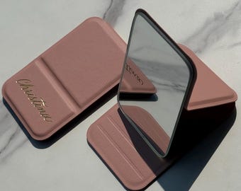 Hand-Lettered Gold Foil Compact Mirror, Folding Makeup Tabletop Mirror, Personalized Bridesmaid Gift