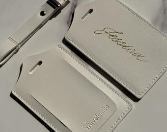 Custom faux leather luggage tags, personalized bridesmaids gifts and destination wedding favors