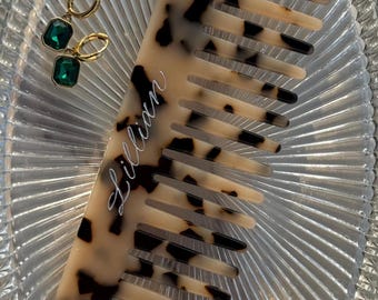 Personalized and Engraved Wide Tooth Comb | Tortoiseshell & Ivory | Custom Name Bridesmaid Gift, Bridal Favor