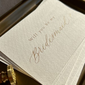 Elegant modern calligraphy bridesmaid proposal card, hand lettered proposal card for bridesmaid box, card for bridesmaid gift, gold ink