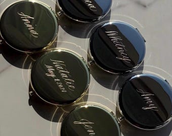 Hand-Engraved Gold or Silver Compact Mirror | Personalized Bridesmaid Gift and Bridal Party Gift