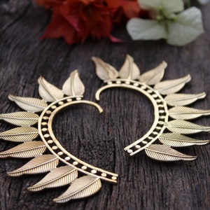 Brass Ear Cuff,Ear Wrap,Ear Cuff,Tribal Ear Jewelry,Ear Climber,Modern Earrings, Ear Cuff with no Piercing,Leaf Ear Cuff,Tribal Ear Cuffs