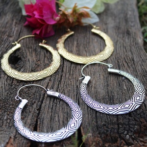 Engraved Earrings,Hoop Earrings,Boho Earrings,Tribal Earrings,Festival jewelry,Ethnic Earrings,Brass Earrings,Gypsy gift for her