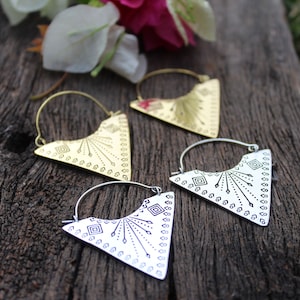 Engraved Earrings,Hoop Earrings,Triangle Earrings,Boho Earrings,Tribal Earrings,Festival jewelry,Unique Ethnic Earrings,Gift for her,E121