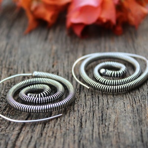 Spiral Earrings, Silver Earrings,Snake Earrings,Statement Earrings,Tribal Brass Earrings, Ethnic Earrings,Festival Jewelry,Gift for her