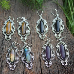 Labradorite Earrings,Amethyst Earrings,Tiger Eye Earring,Boho Earrings,Dangle drop Earrings,Brass Earrings,Ethnic Earring,gift for her