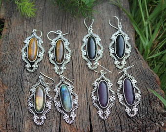 Labradorite Earrings,Amethyst Earrings,Tiger Eye Earring,Boho Earrings,Dangle drop Earrings,Brass Earrings,Ethnic Earring,gift for her